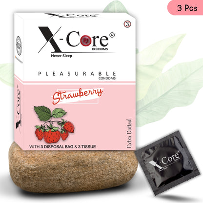 X-Core Pleasurable Strawberry Flavoured Condoms for Men (3 Sheets)